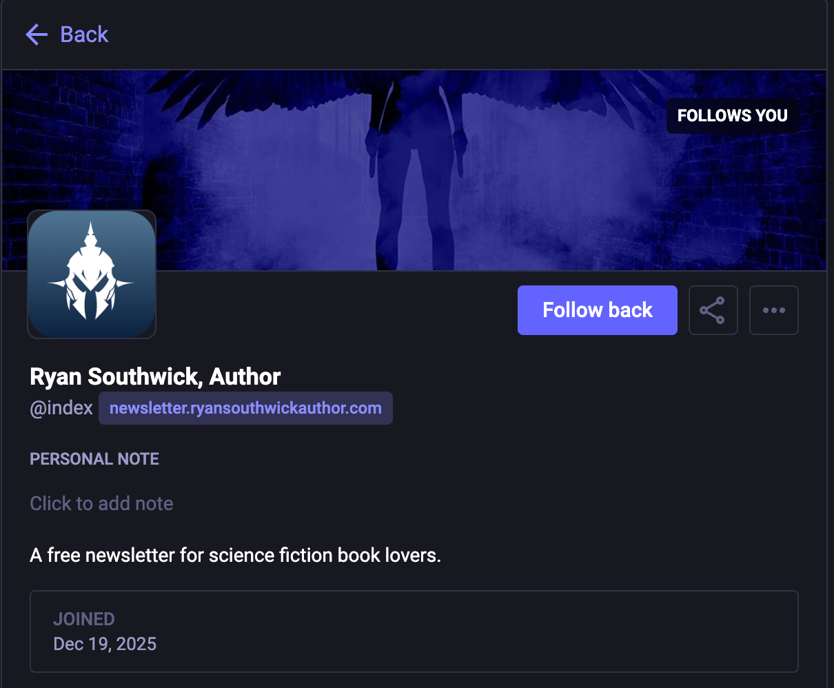 My newsletter site in a Mastodon profile page