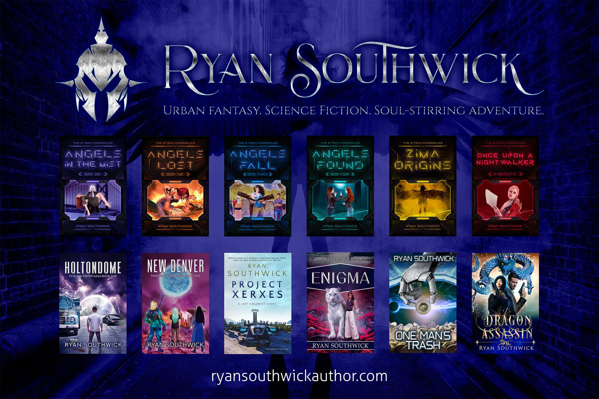 "Ryan Southwick". My logo of a knight helm, and covers of all my books
