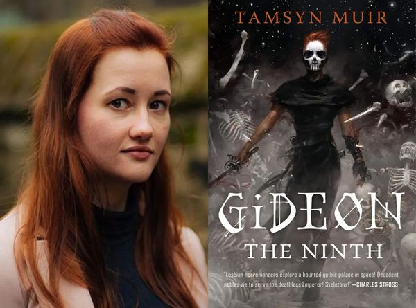 Left: Author Tamsyn Muir. Right: Book cover of Gideon the Ninth