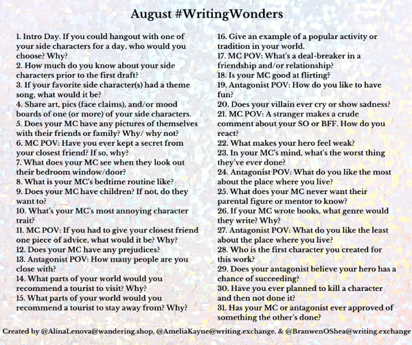 All August 2023 Writing Wonders questions
