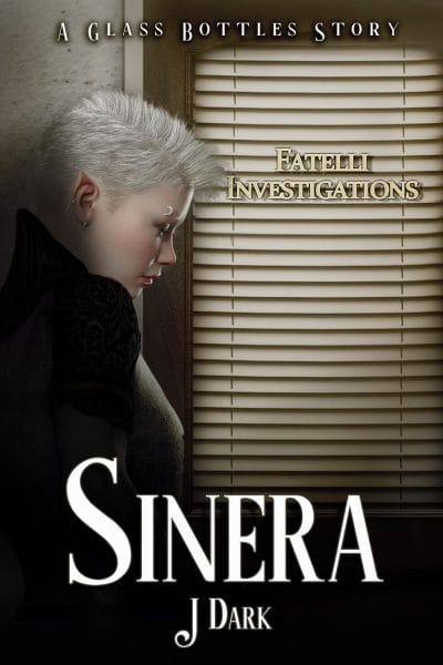 Book cover: Sinera by J Dark. Woman standing outside an office door