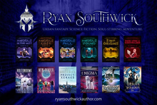 "Ryan Southwick". My logo of a knight helm, and covers of all my books